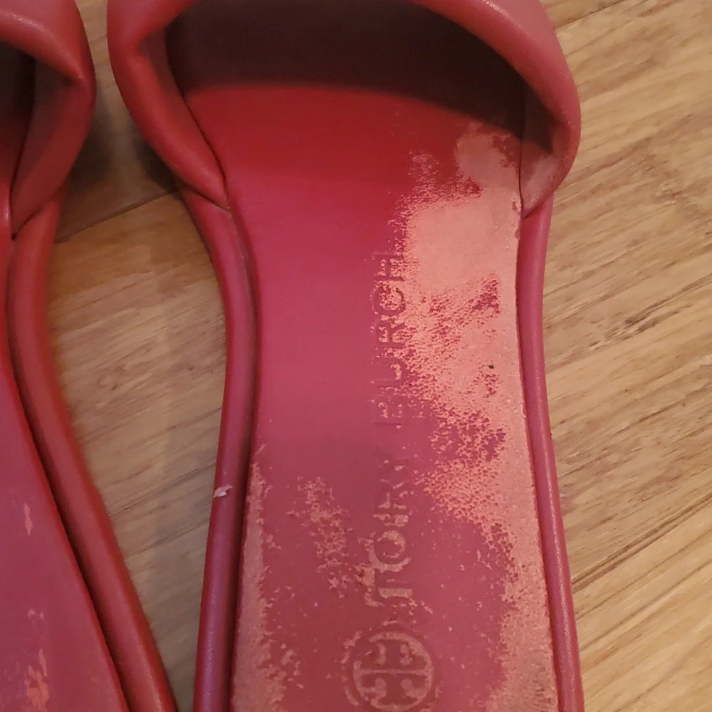 Tory Burch Red Slide Sandals with Gold Logo